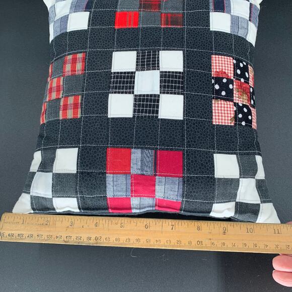 Handmade Accent Throw Pillow 11" Square Nine Patch Black Red White Gift For Her - Picture 4 of 11
